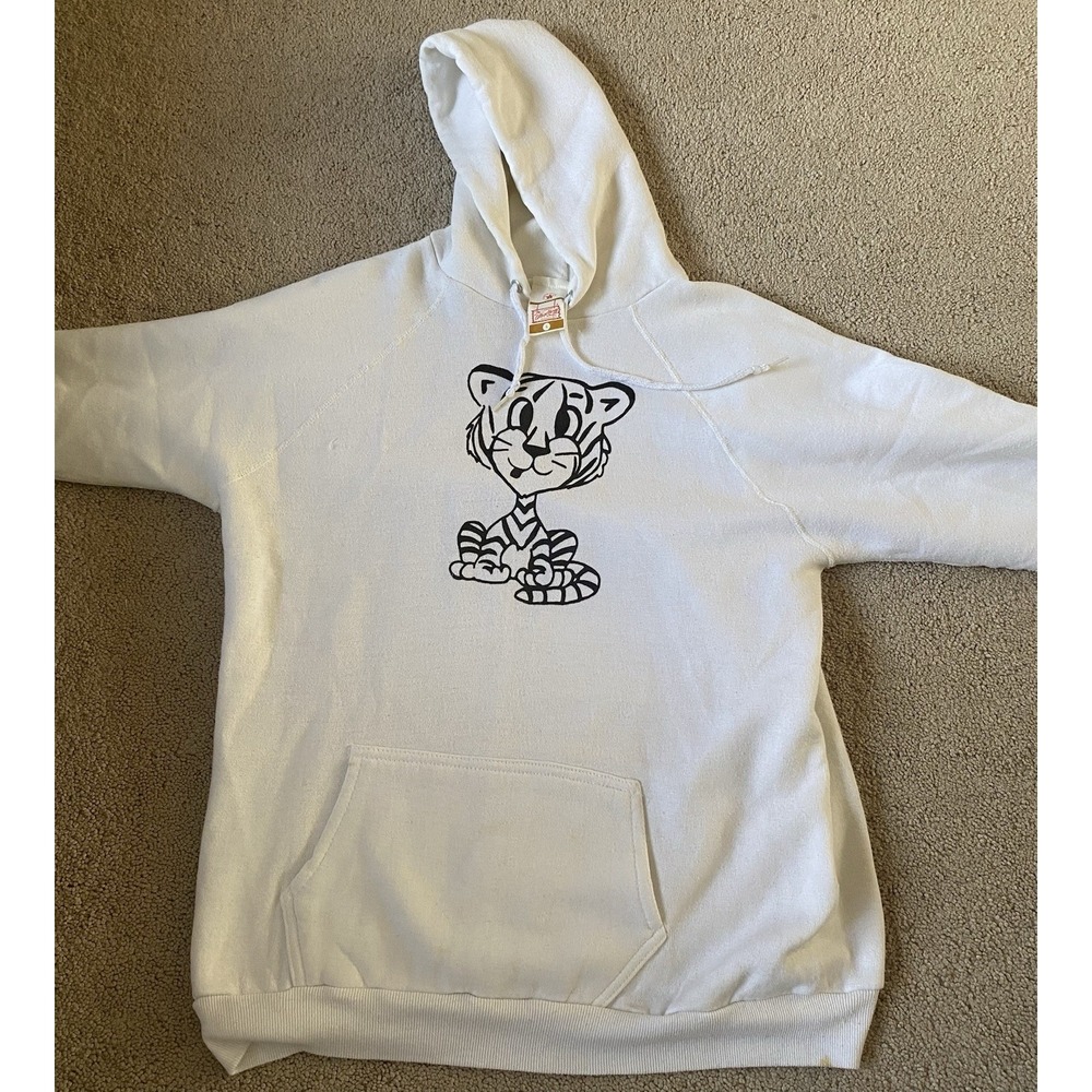 Vintage College House White Hoodie With Lion Cub Decal